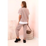 Kesi Włoski Women's butter set with short sleeves and pants beige melange | Shoptok.si
