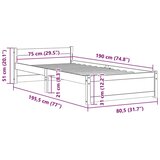  Za krevet od masivnog drva 75 x 190 cm 2FT6 jednokrevetni | shoptok.hr