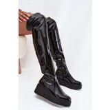Boto Lacquered Knee High Boots On Platform With Delicate Wedge Black Tavina | shoptok.hr