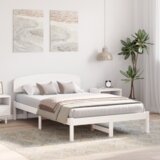 vidaXL Posteljni okvir z naslonom Bela 120x200 cm iz trdnega borovega lesa | Shoptok.si