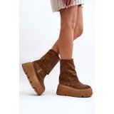 Zazoo 3410 Suede Women's Boots on Chunky Platform Camel | ePonuda.com