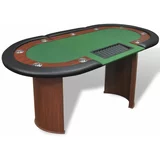 Stol za Poker za 10 Igrača s Prostorom za Djelitelja i Držačem Žetona Zeleni