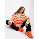 Fashion Hunters White and orange oversize sweater with V-OCH BELLA neckline | shoptok.hr