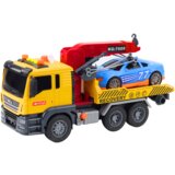 Kamion za igru šleper s kranom za transport automobila + auto - žuto/plavi | shoptok.hr