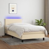 vidaXL Box spring postelja z vzmetnico LED krem 100x200 cm blago Cene