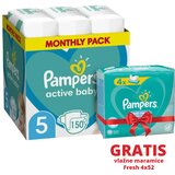 Pampers Pelene 5, Monthly, 150/1 + Vlažne maramice Fresh 4x52 Cijene