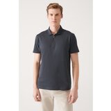 Avva Men's Anthracite 100% Cotton Zippered Standard Fit Normal Cut Polo Neck T-shirt Cene