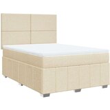 vidaXL Box spring postelja z vzmetnico krem 140x200 cm blago | Shoptok.si