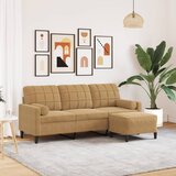 vidaXL Kavč trosed s stolčkom za noge rjav 180 cm žamet | Shoptok.si