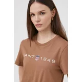 Gant Bombažna kratka majica ženski, rjava barva
