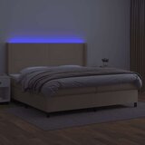  Box spring postelja vzmetnico LED kapučino 200x200 cm um. usnje | Shoptok.si