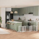 vidaXL Ograda za pse z vrati zložljiva 9 panelov bela 450 cm les | Shoptok.si