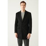 Avva Men's Black Slit Woolen Cachet Comfort Fit Comfort Cut Coat cene