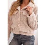 Kesi Włoski Women's jacket with fluffy wool structure and decorative buttons beige | shoptok.hr
