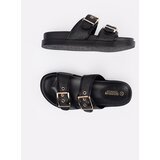 GOODIN Black flat flip-flops with buckles | Shoptok.si