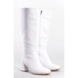 Capone Outfitters Oval Toe Side Zipper White Heeled Women's Boots | Shoptok.si