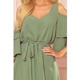 Numoco 292-6 MARINA airy dress with a neckline - OLIVE color | Shoptok.si