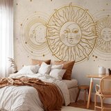  Foto tapeta - Golden Sun and Moon - Artistic Illustration in Retro Style 200x140 Premium | shoptok.hr