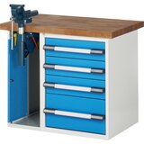 eurokraft pro Delovna miza, modularni sistem serije 7, 4 predali, 1 primež na levi strani, ŠxG 1000 x 700 mm Cene