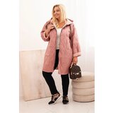 Kesi Włoski Women's Plus Size quilted jacket with a hood and the inscription HOPE dark pink | shoptok.hr