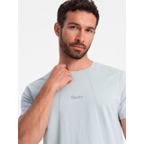 Ombre Men's cotton T-shirt with delicate embroidery - light grey Cijene