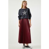 Happiness İstanbul Women's Burgundy Shiny Surface Pleated Knitted Skirt Cene
