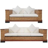  2-dijelni set sofa od prirodnog ratana s jastucima smeđi Cijene