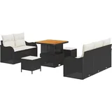 8-delni vrtni sofa set z blazinami črn poli ratan akacija