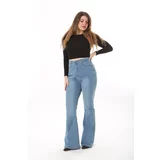 Şans Women's Plus Size Blue High Waist Wide Leg Lycra 5 Pocket Jeans