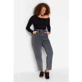 Trendyol Curve Gray High Waist Mom Jeans with Elastic Waist Cene