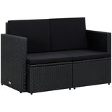 vidaXL Vrtni kavč dvosed z blazinami črn poli ratan, (21027294) | Shoptok.si