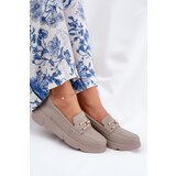 VINCEZA Ladies Leather Moccasins with Golden Detail Ciemnobeżowe 88007 | shoptok.hr