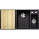 Blanco pomivalno korito AXIA III 6 S InFino SILGRANIT lesena deska, BAZEN DESNO, z daljin. prim. - ČRNA | Shoptok.si