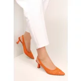 Shoeberry Women's Rella Orange Mesh Heeled Shoes Stiletto