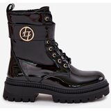 Boto Lacquered ankle boots workers women's with golden detail insulated black Fiorena | Shoptok.si