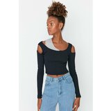 Trendyol Navy Blue Cut Out and Color Block Detailed Corduroy Knitted Blouse Cene