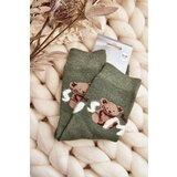 Aura.via Warm Cotton Socks With Bear Green | Shoptok.si