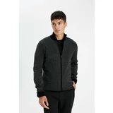 Defacto Men's Black Standard Fit Regular Cut Stand Collar Zippered Jacquard Cardigan