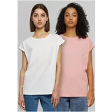 UC Ladies Women's Extended Shoulder Tee T-Shirt - 2pcs - Pink + White