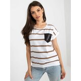 Fashion Hunters White and brown striped blouse with short sleeves Cene