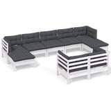 Maison Chic Seti vrtnega pohištva - Vrtna garnitura - Vrtni pohištvo set 9-delna z blazinami bela trdna borovina, (21798411) | Shoptok.si