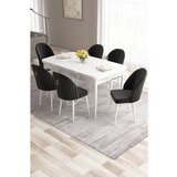 Hanah home roz - white, black whiteblack extendable dining table & chairs set (7 pieces) | ePonuda.com