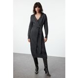 Trendyol Anthracite Soft Texture Maxi Knit Double Breasted Collar Tie Dress | Shoptok.si