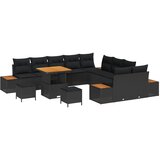 vidaXL 13-delni vrtni kavč s blazinami črni poli ratan akacija, 3-delni vrtni jedilni set z blazinami črni poli ratan akacija | Shoptok.si