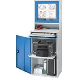 eurokraft pro računalniška delovna postaja, jeklena pločevina, vxš 1770 x 650 mm, z ohišjem za zaslon, barva vrat svetlo siva | Shoptok.si