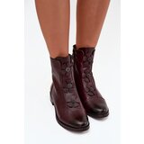 Boto Insulated women's ankle boots with flat heel and decorative flowers Bordeaux Pravienne | Shoptok.si