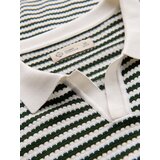 Ombre Men's knitted buttonless polo shirt with navy stripes - white and olive | shoptok.hr
