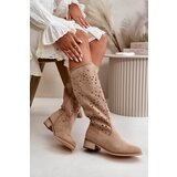 Boto PS1 Lace-up Women's Low Heel Eco Suede Boots with Zipper Dark Beige Orchides | ePonuda.com