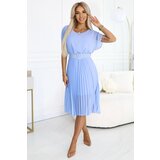 numoco basic 465-4 MIA Pleated Chiffon Midi Dress with Wide Belt - Light Blue | Shoptok.si