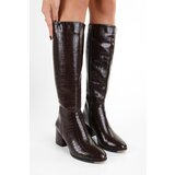 Shoeberry Women's Kiella Brown Crocodile Heeled Boots | shoptok.hr